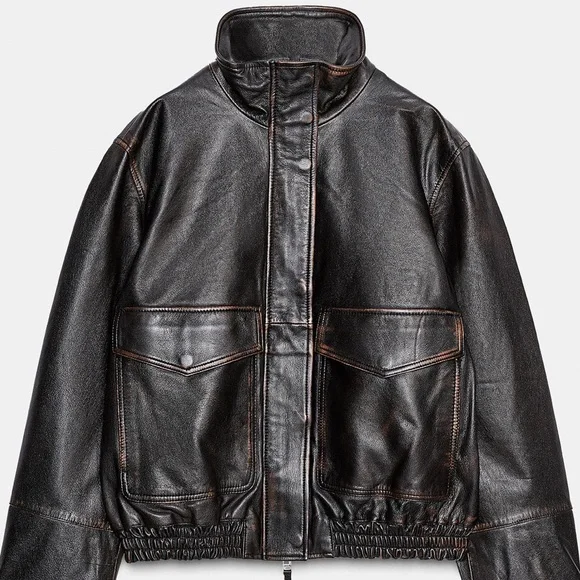 Zara Dark Brown Leather Jacket - Picture 1 of 4